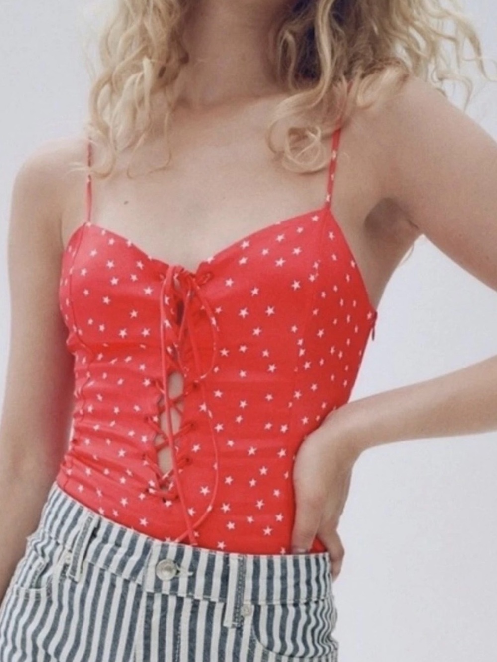NEW, ZARA Celestial Red And White Bodysuit Size Small Stars
